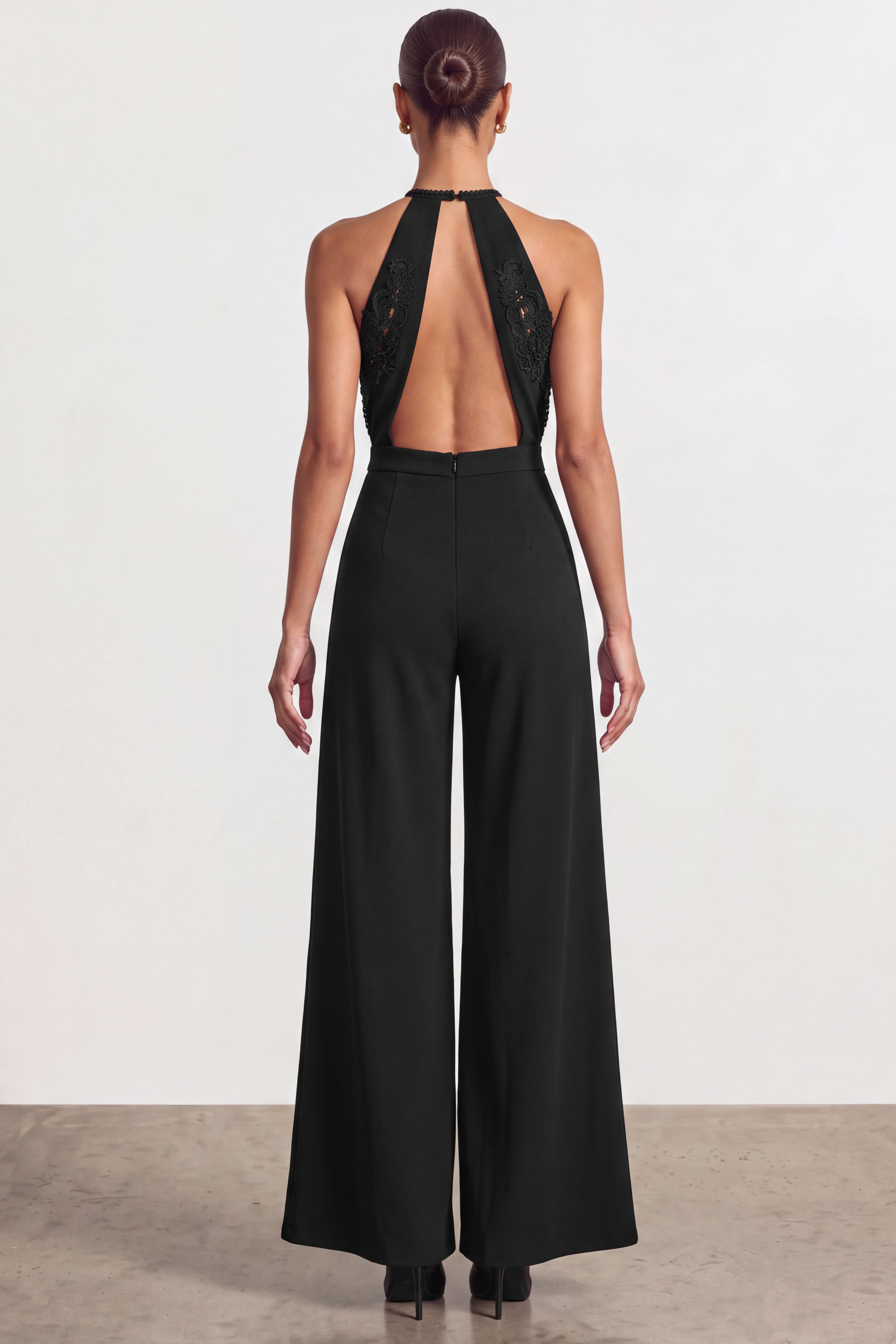 Halter Deep V Split Wide Leg Jumpsuit