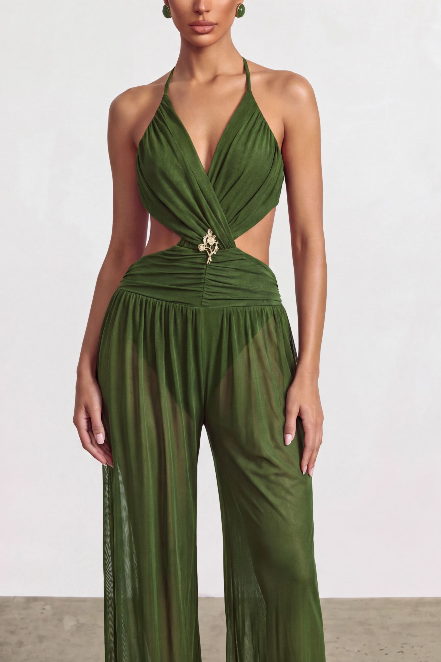 Mesh See-Through Tie-Up Jumpsuit