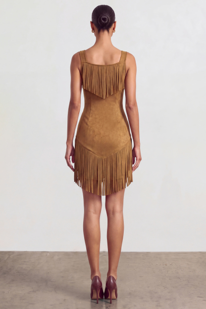 Suede Tassel Metal Zipper Mini Dress