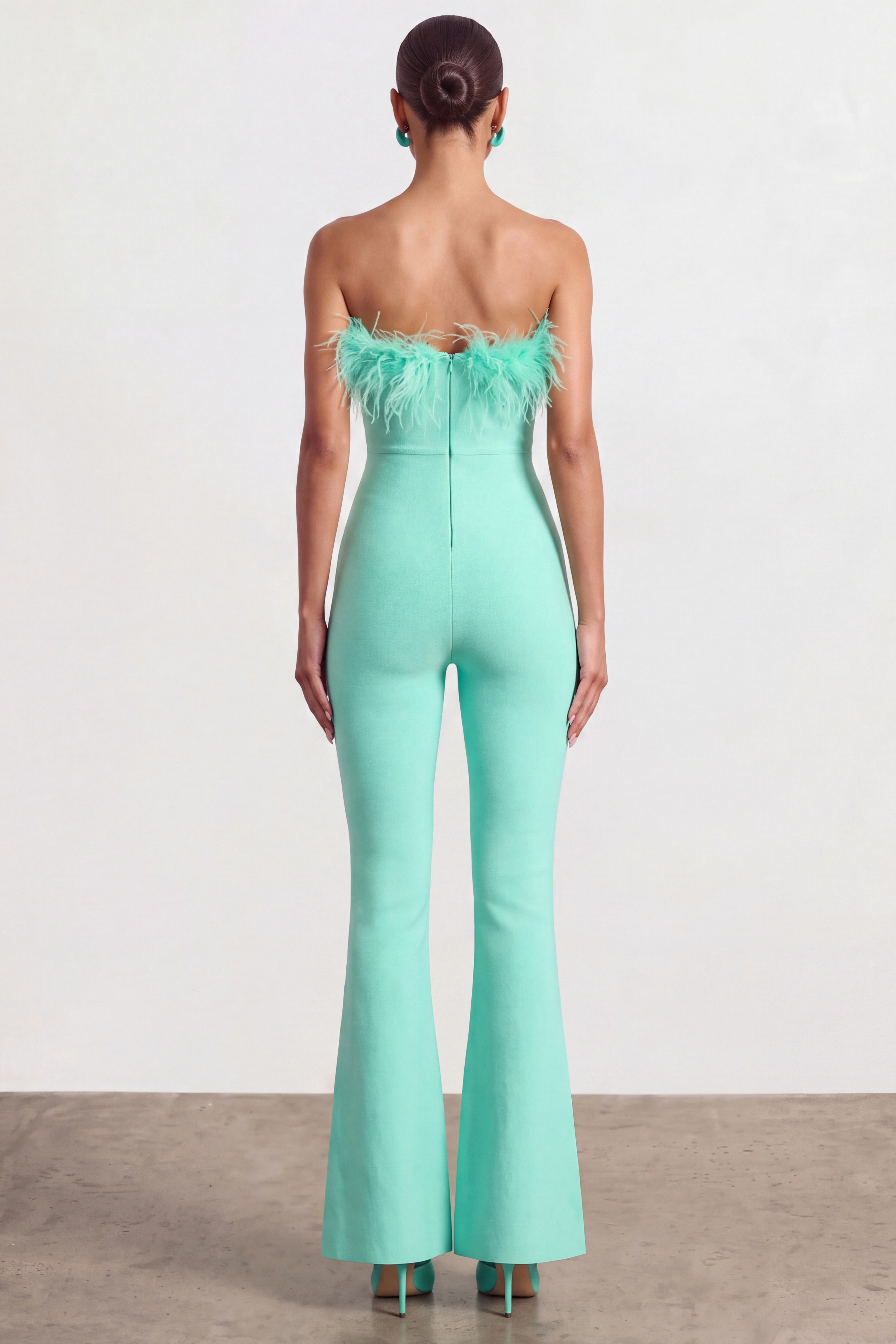 Feather Strapless Flare Jumpsuit