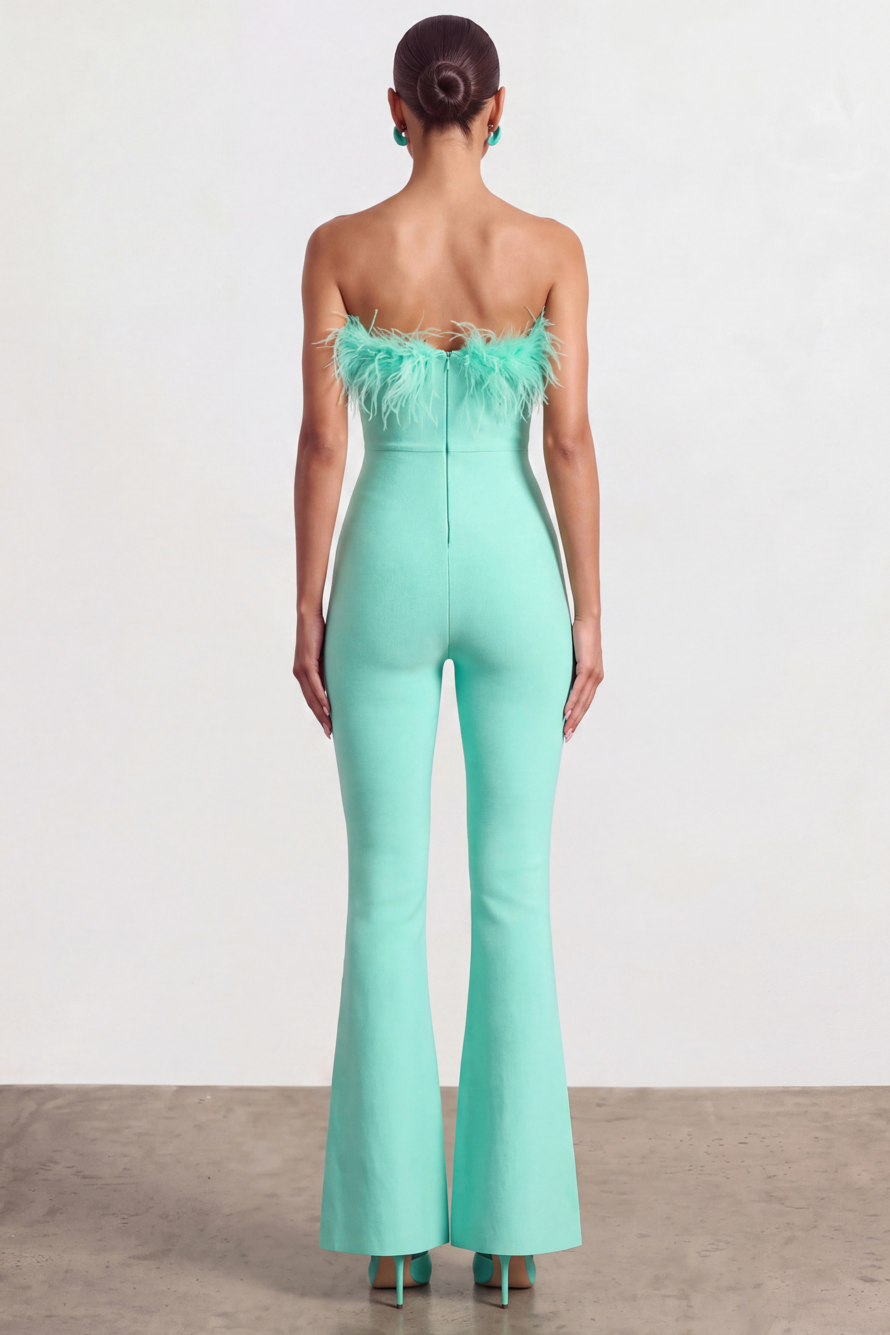 Feather Strapless Flare Jumpsuit