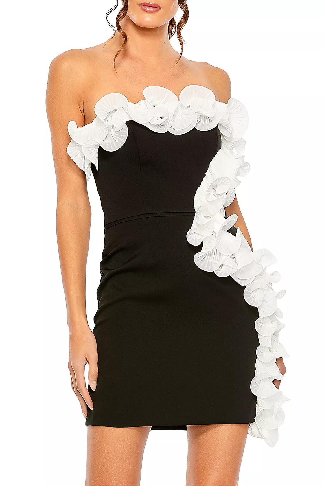 3D Flower Strapless Asymmetric Mini Dress