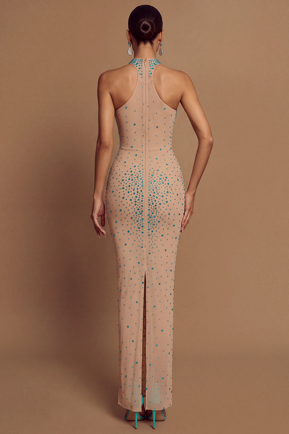 Mesh Rhineston Sleeveless Maxi Dress