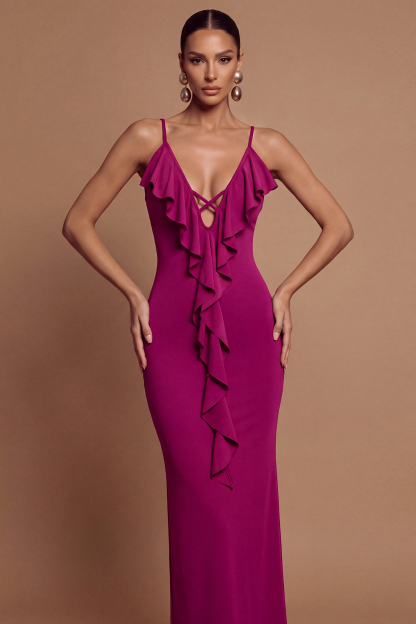 Jersey Ruffle Cut-Out Midi Dress