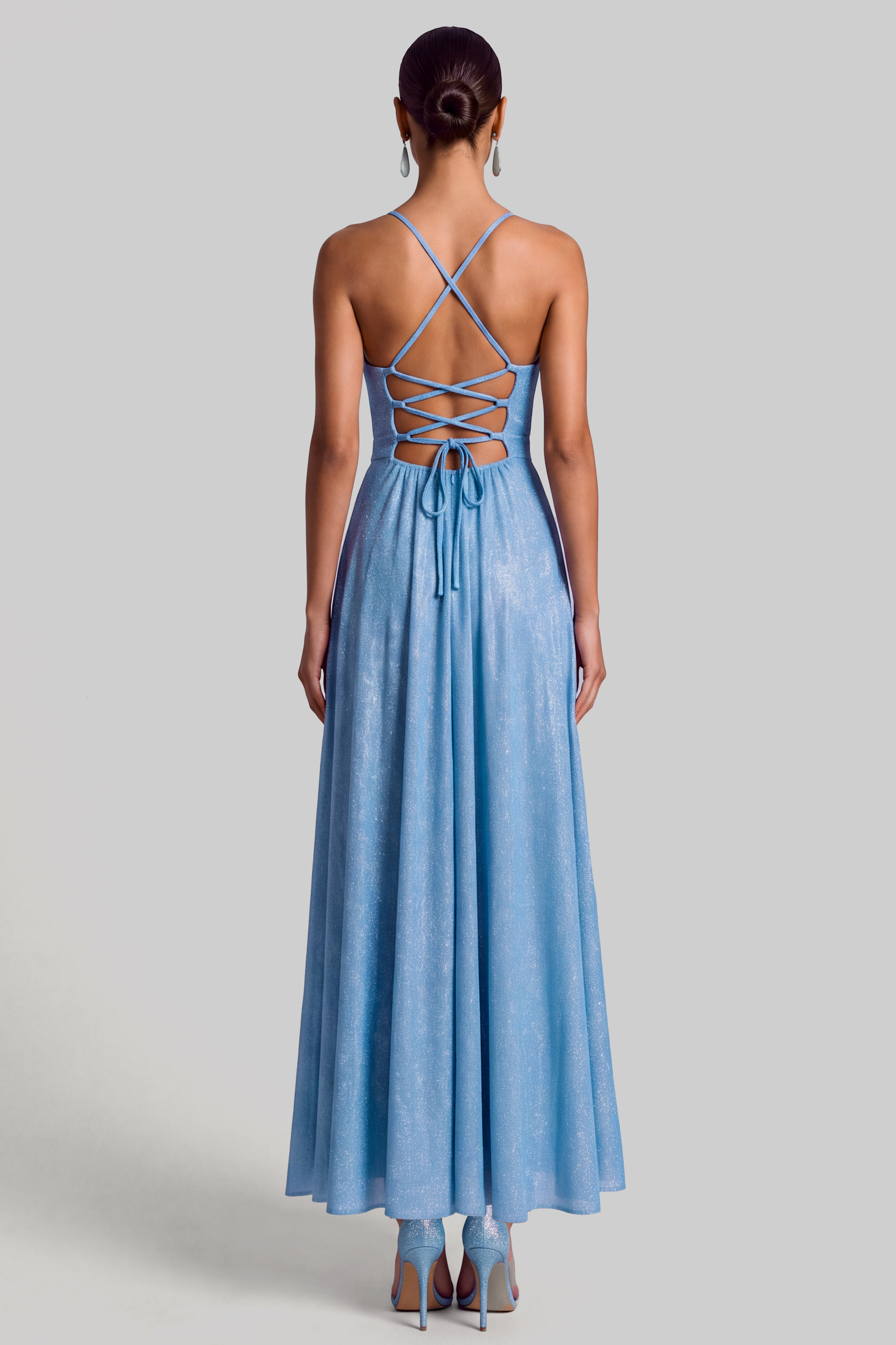 Glitter Deep V Ruched Maxi Dress