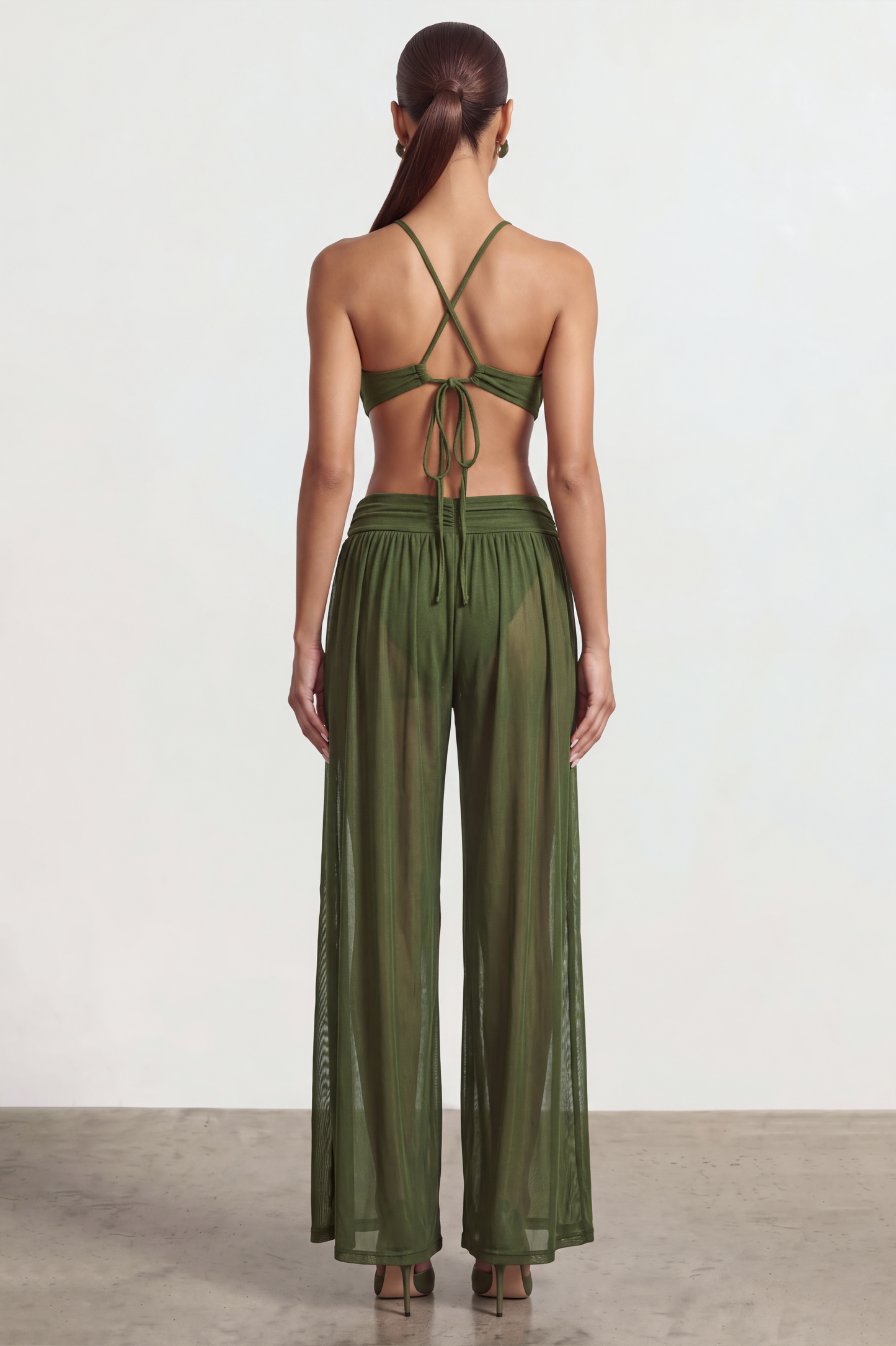 Mesh See-Through Tie-Up Jumpsuit