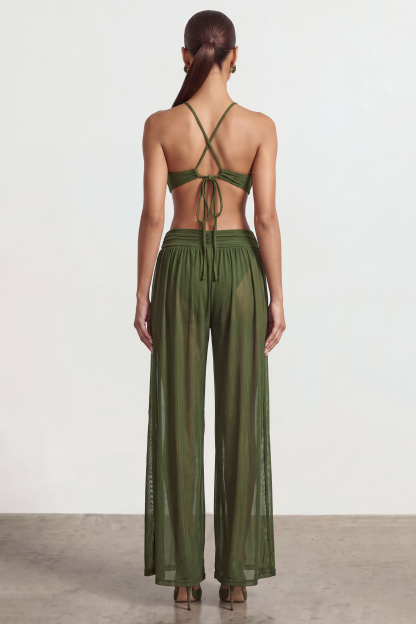 Mesh See-Through Tie-Up Jumpsuit