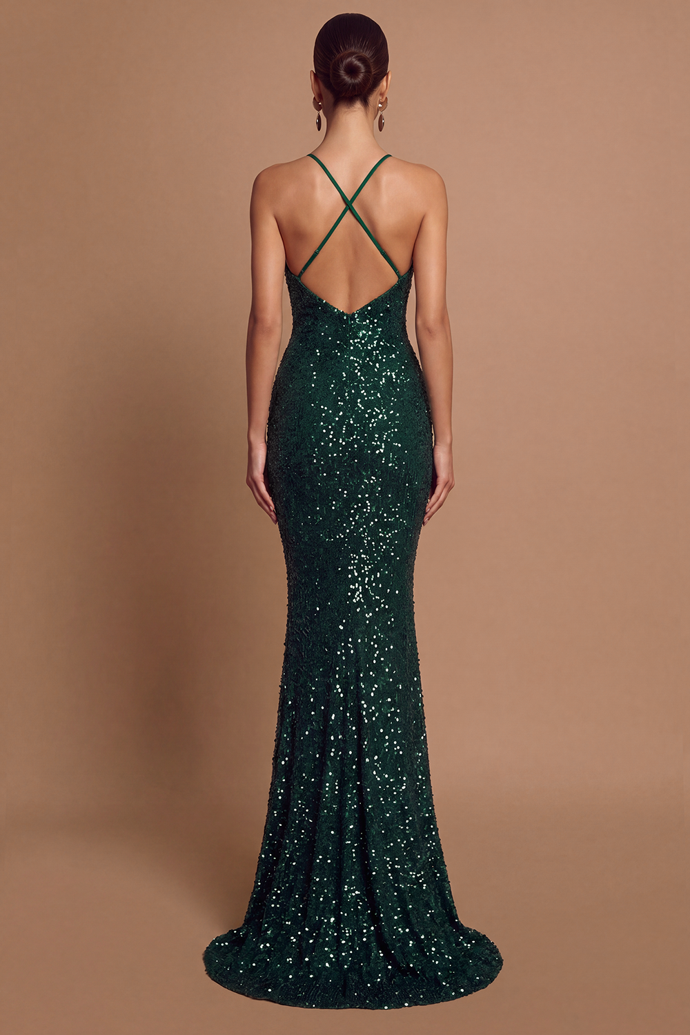 Sequin Halter Mermaid Train Maxi Dress