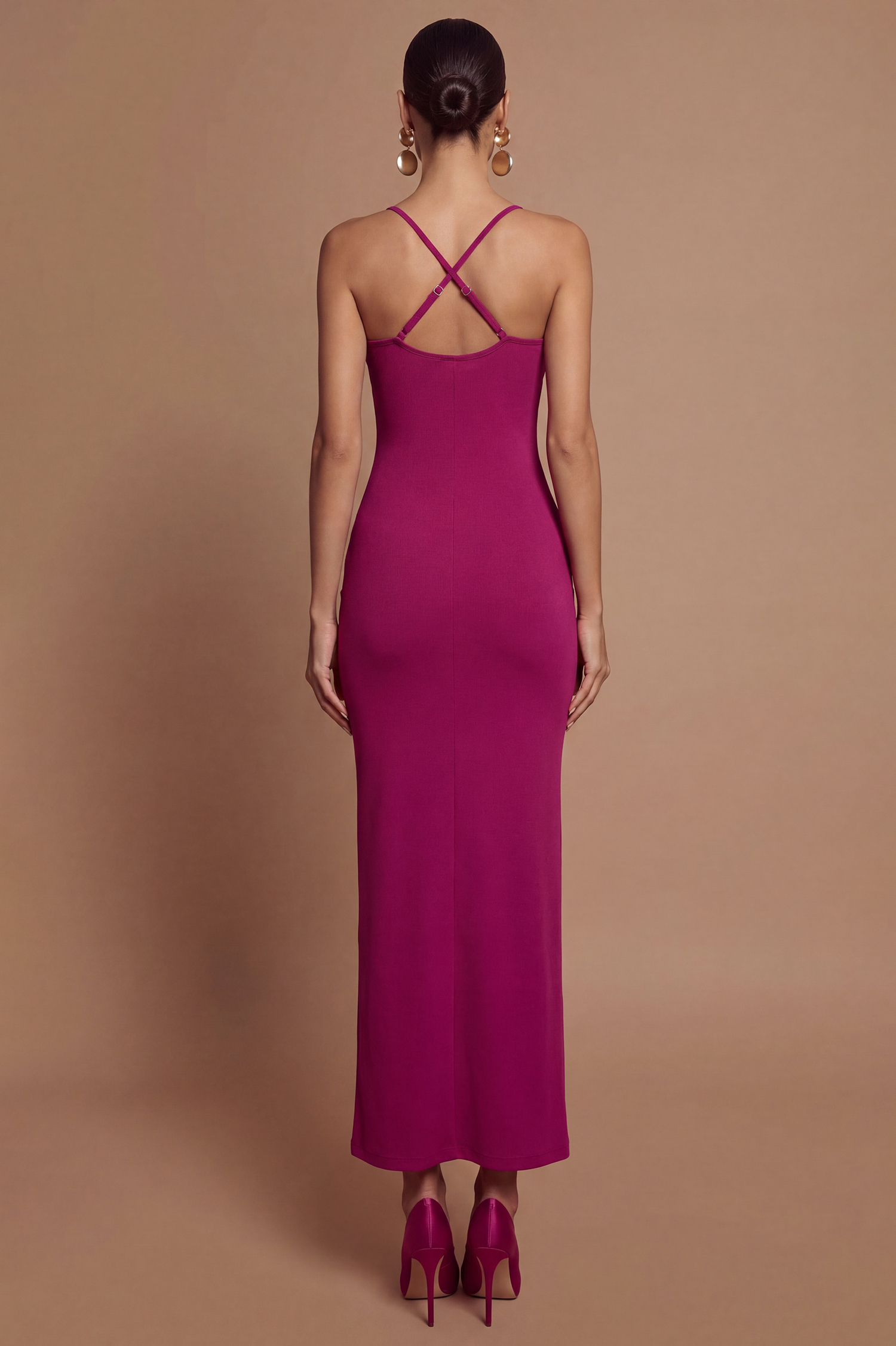 Jersey Ruffle Cut-Out Midi Dress