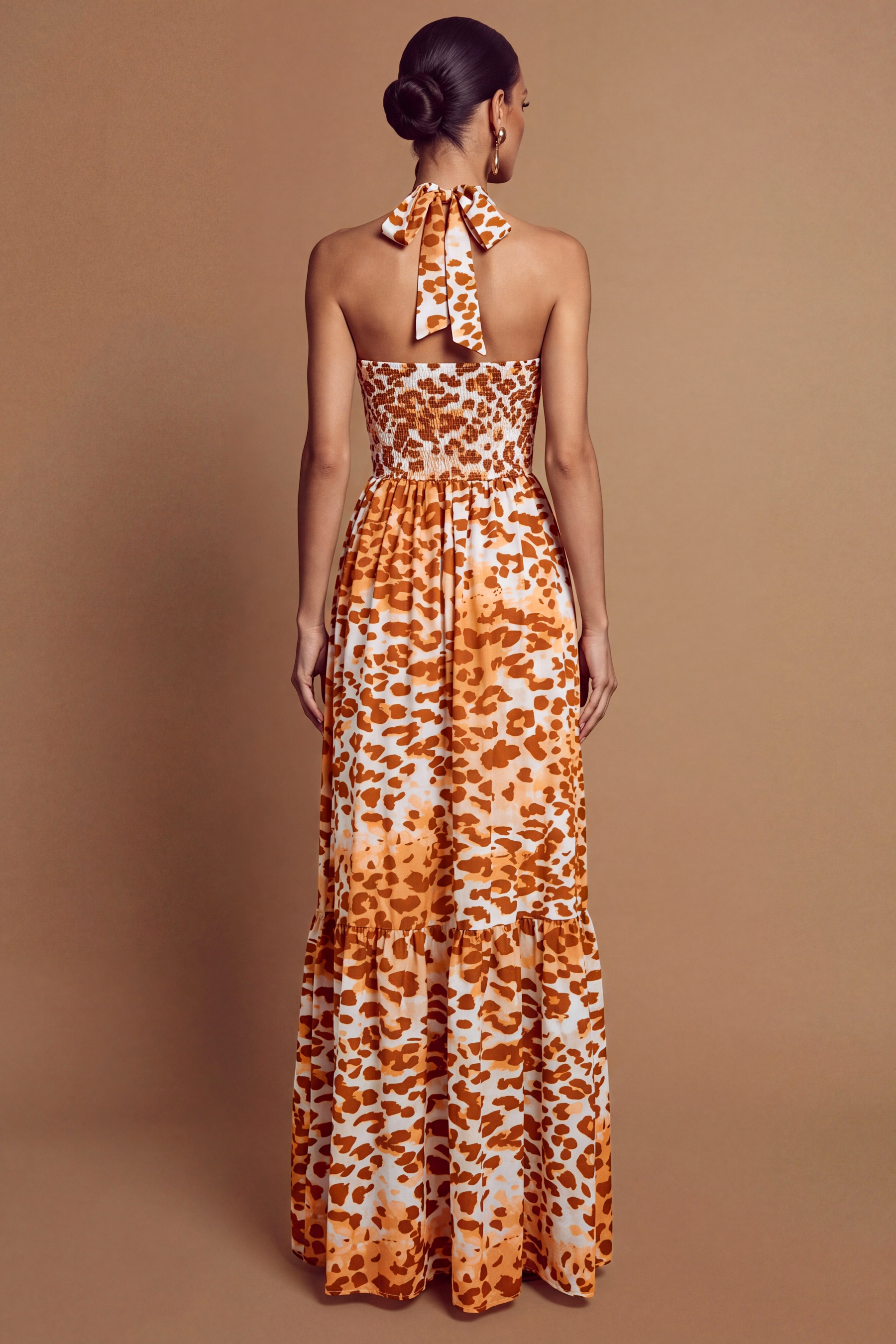Leopard Print Halter Neck Backless Maxi Dress
