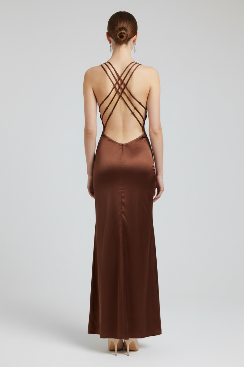 Satin Splicing Lace Sleeveless Maxi Dress