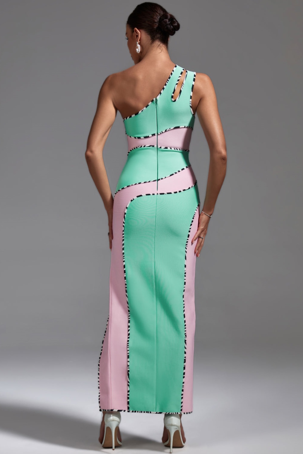 Splicing One Shoulder Split Midi Dress