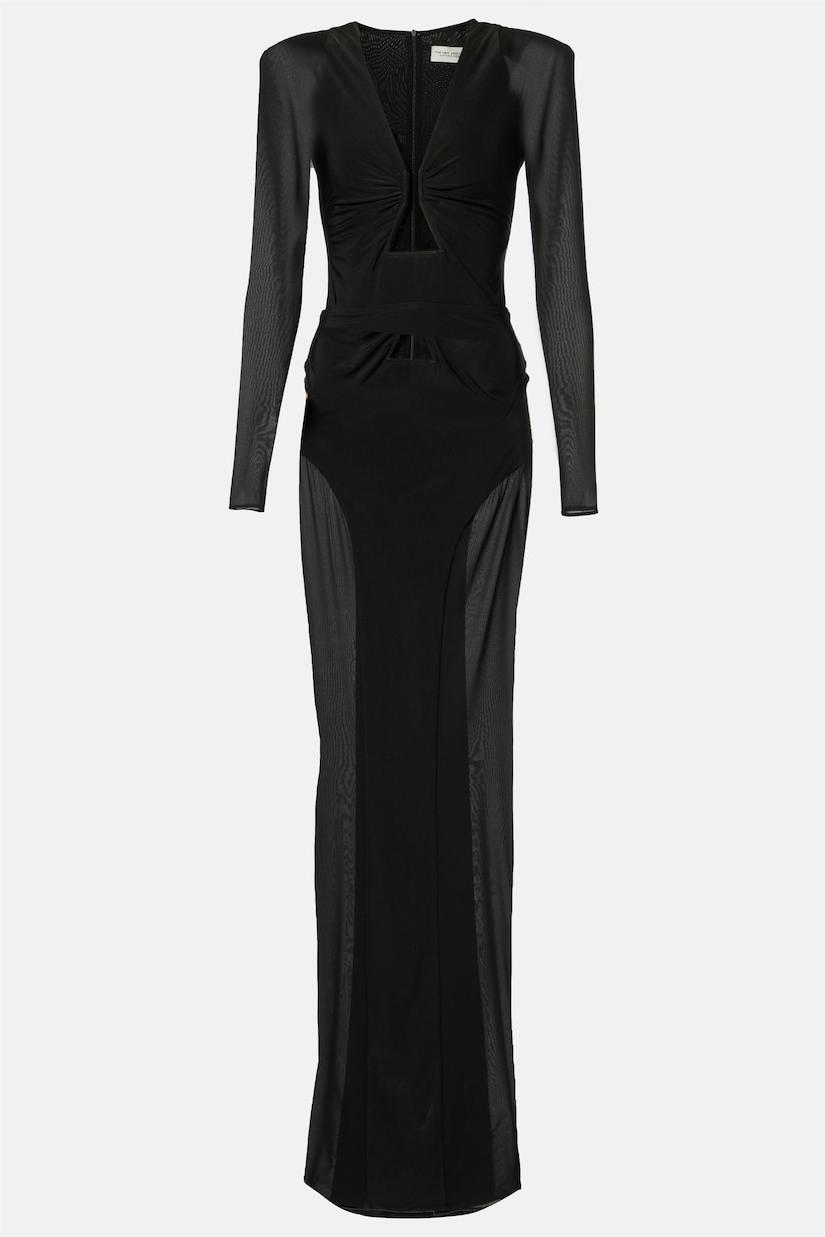 Solid Splicing Cut Out Long Sleeve Maxi Dress