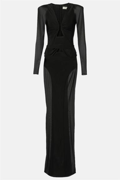 Solid Splicing Cut Out Long Sleeve Maxi Dress