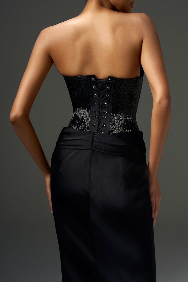 Sequin Off Shoulder Splicing Stain Maxi Dress