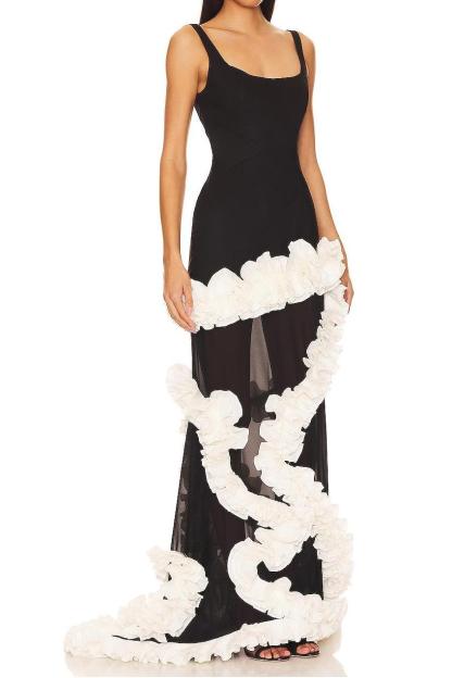 3D Flower Sleeveless Maxi Dress