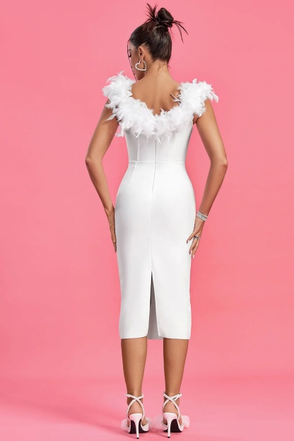 Feather Sweetheart Neckline Midi Dress