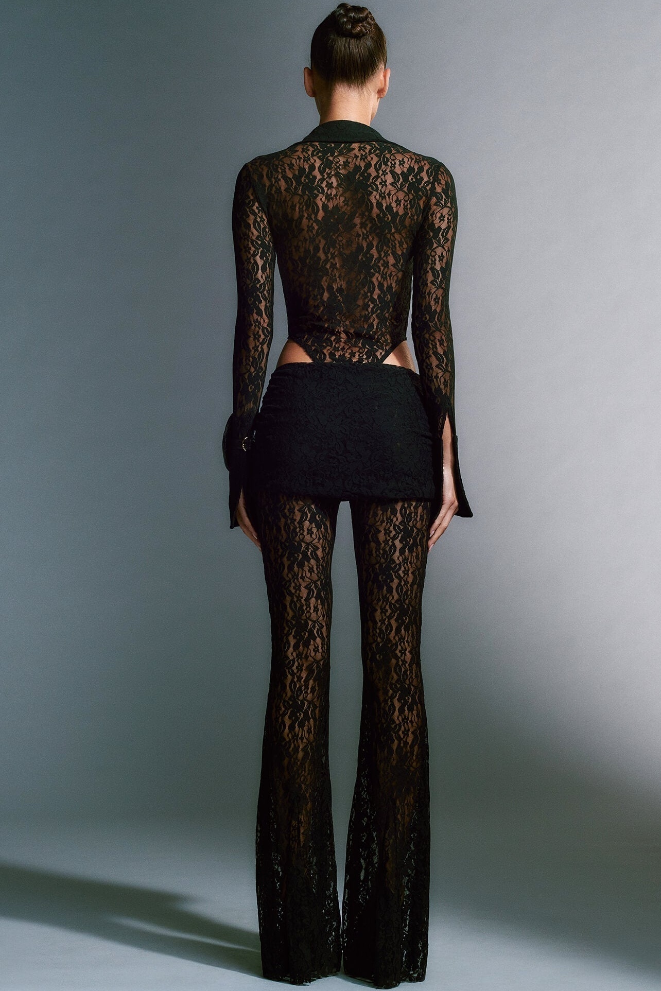 Lace V-Neck Long Sleeves Top & Bell-bottoms Pants Set