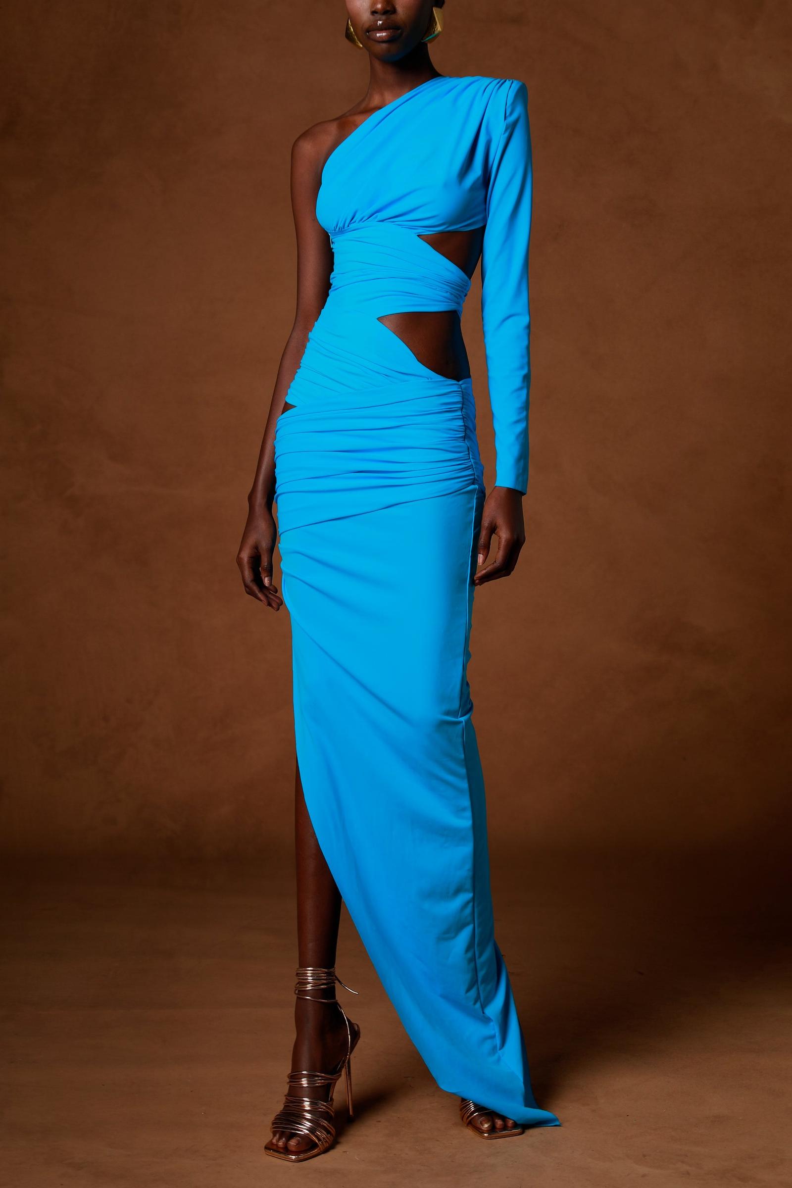 Jersey One Shoulder Asymmetrical Maxi Dress