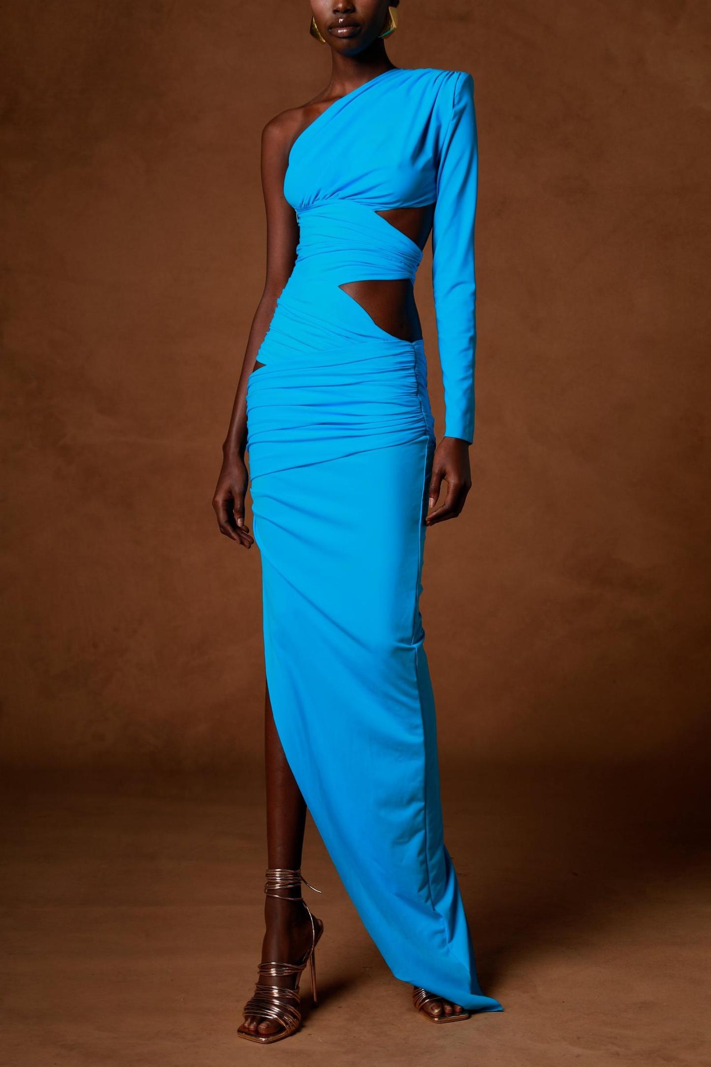 Jersey One Shoulder Asymmetrical Maxi Dress
