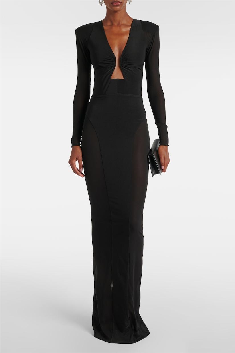 Solid Splicing Cut Out Long Sleeve Maxi Dress