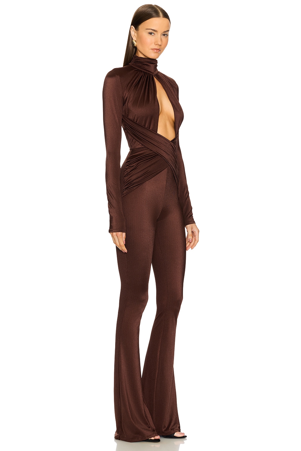 Solid Long Sleeve Cut Out Hight Waist Jumpsuit