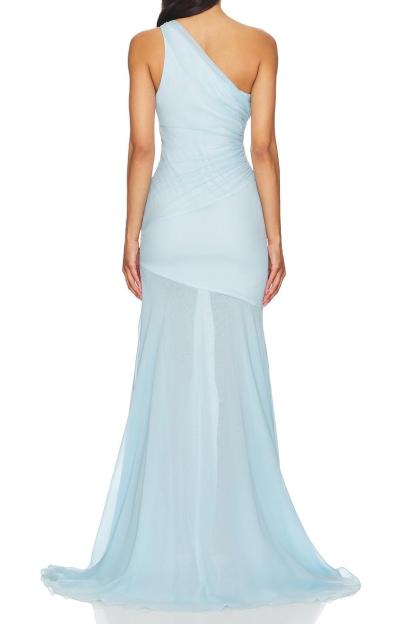 3D Flower Chiffon One Shoulder Maxi Dress