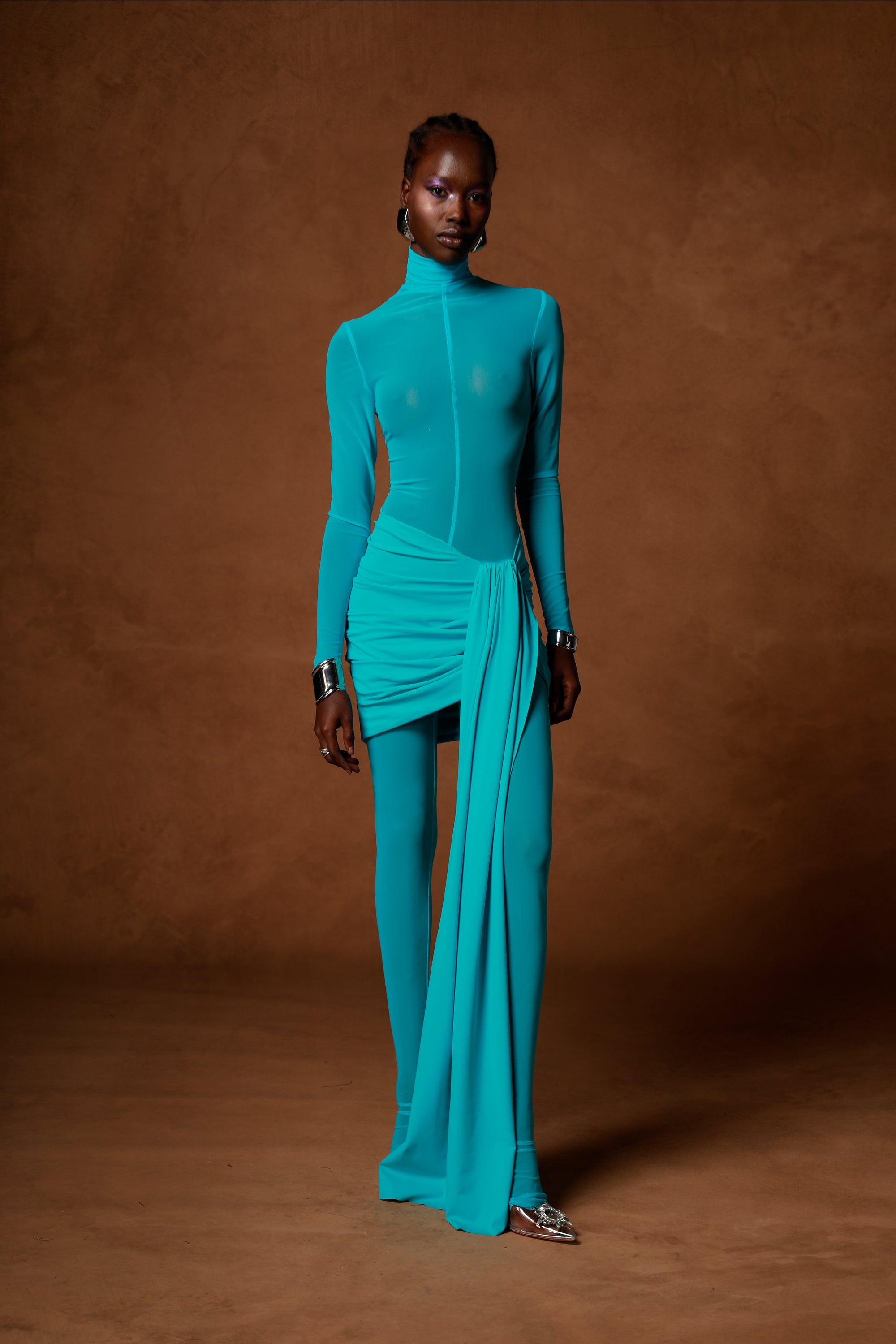 Solid High Neck Draped Jumpsuit