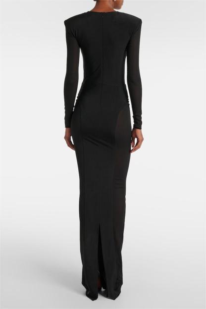 Solid Splicing Cut Out Long Sleeve Maxi Dress