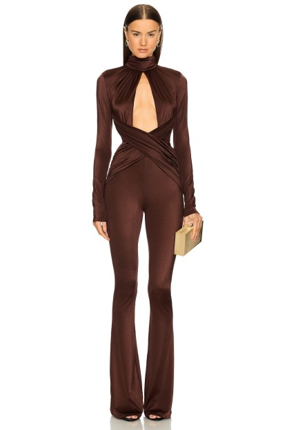 Solid Long Sleeve Cut Out Hight Waist Jumpsuit