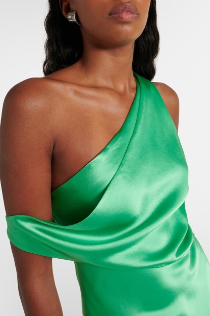 Satin Solid Asymmetrical Neck Maxi Dress