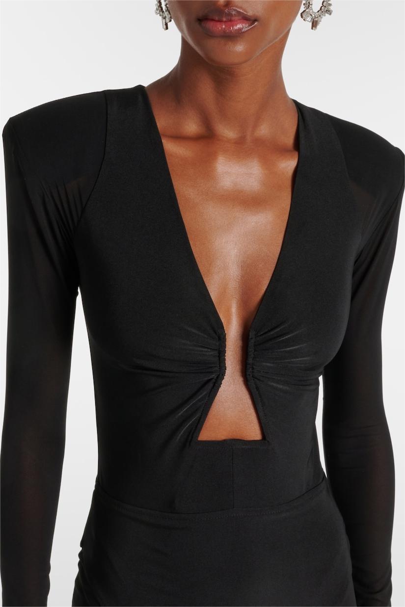 Solid Splicing Cut Out Long Sleeve Maxi Dress