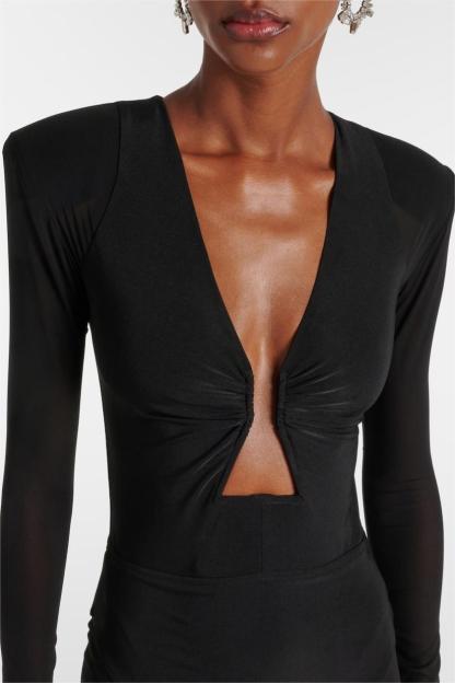 Solid Splicing Cut Out Long Sleeve Maxi Dress