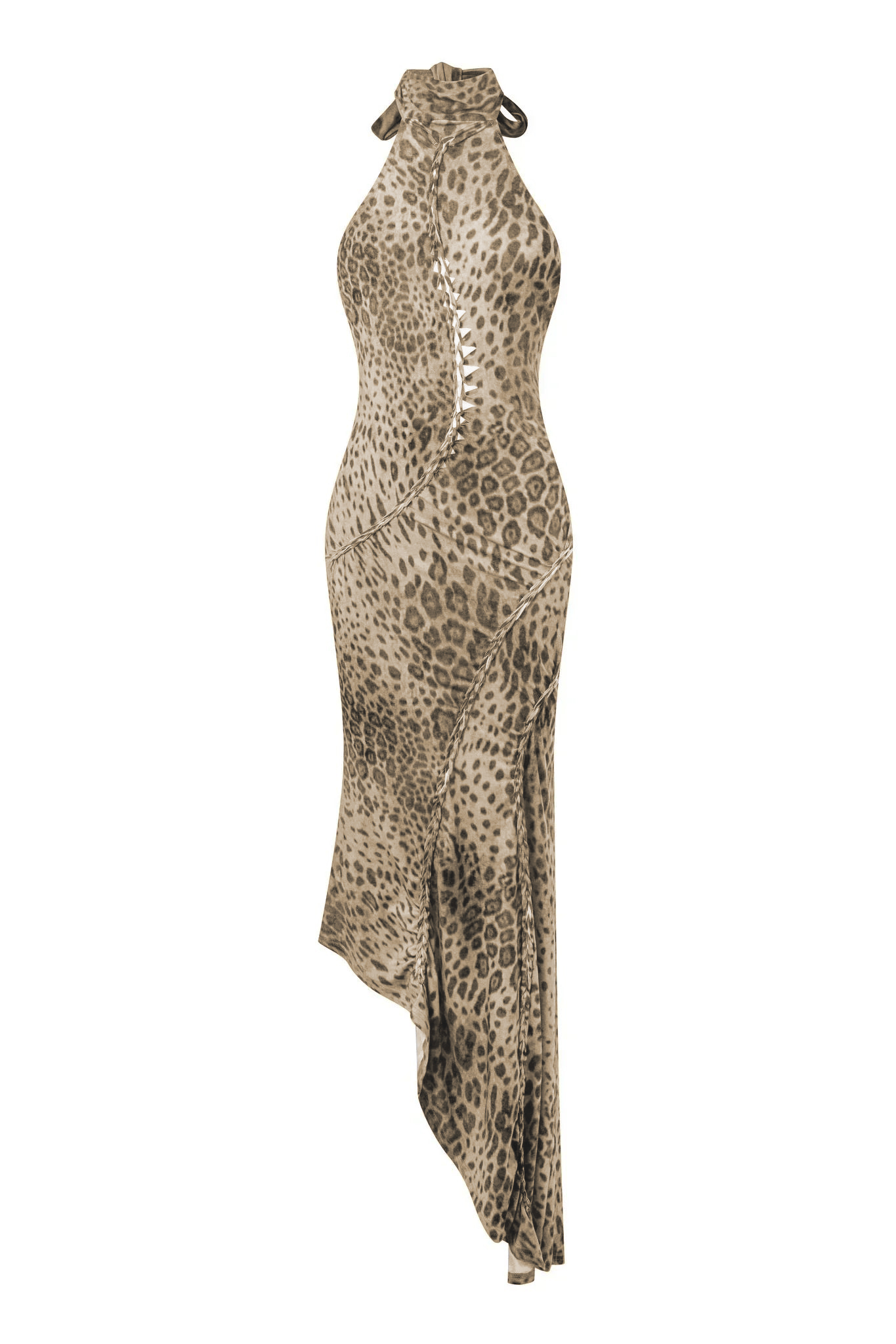 Leopard Print Cut-Out Lace-Up Maxi Dress