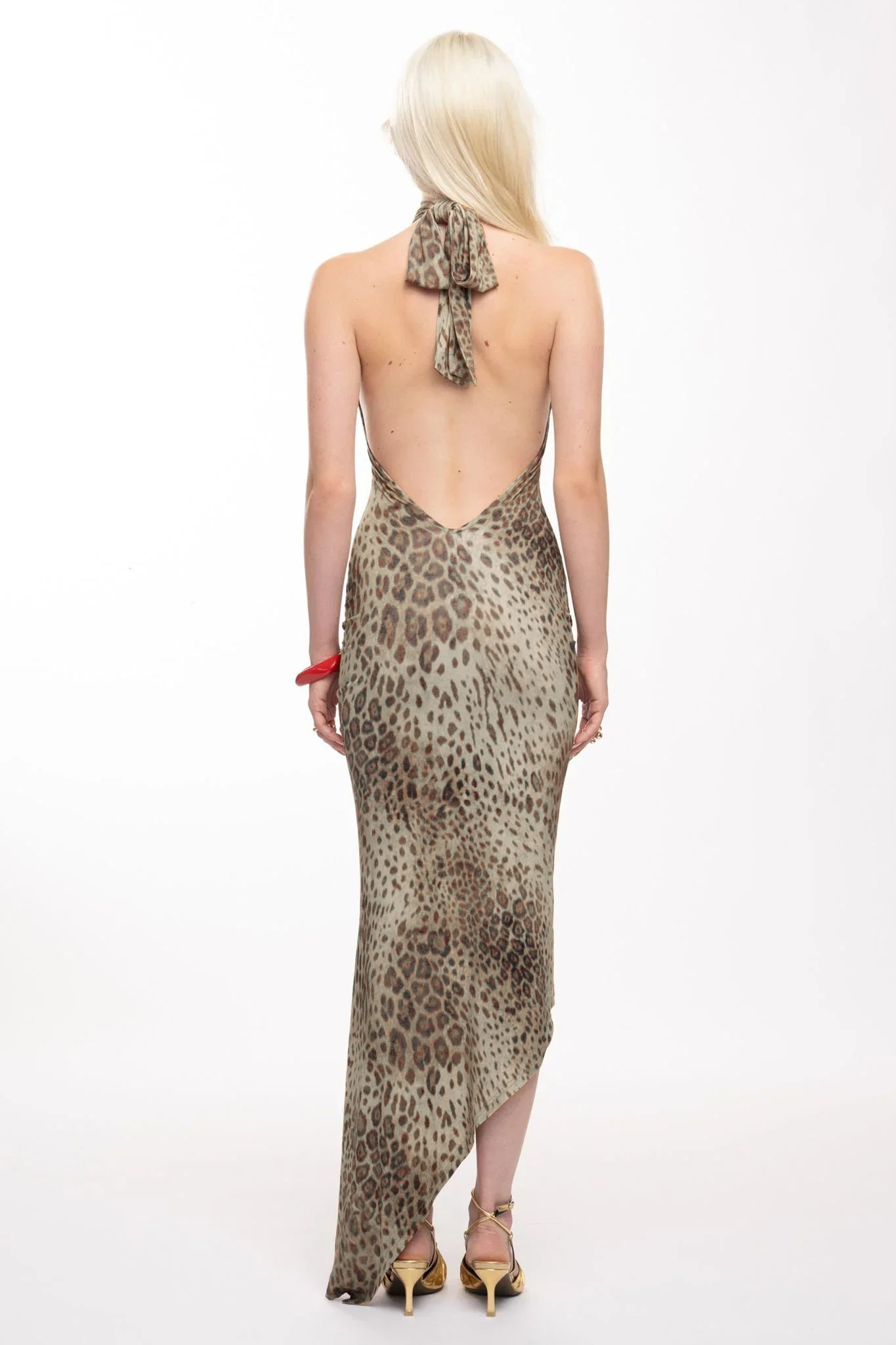 Leopard Print Cut-Out Lace-Up Maxi Dress