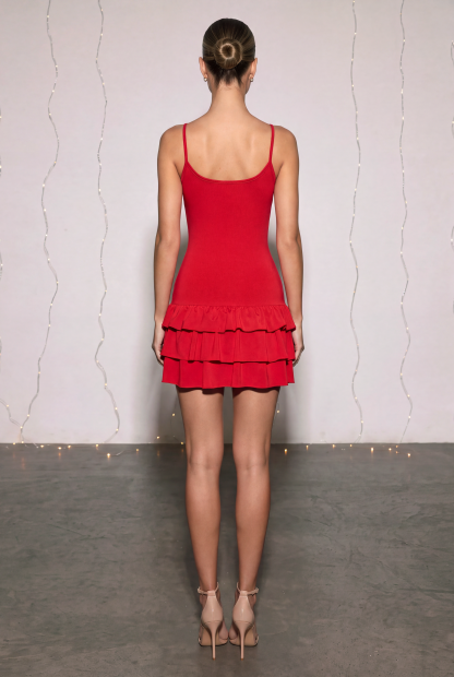 Jersey Rhinestone Ruffle Mini Dress