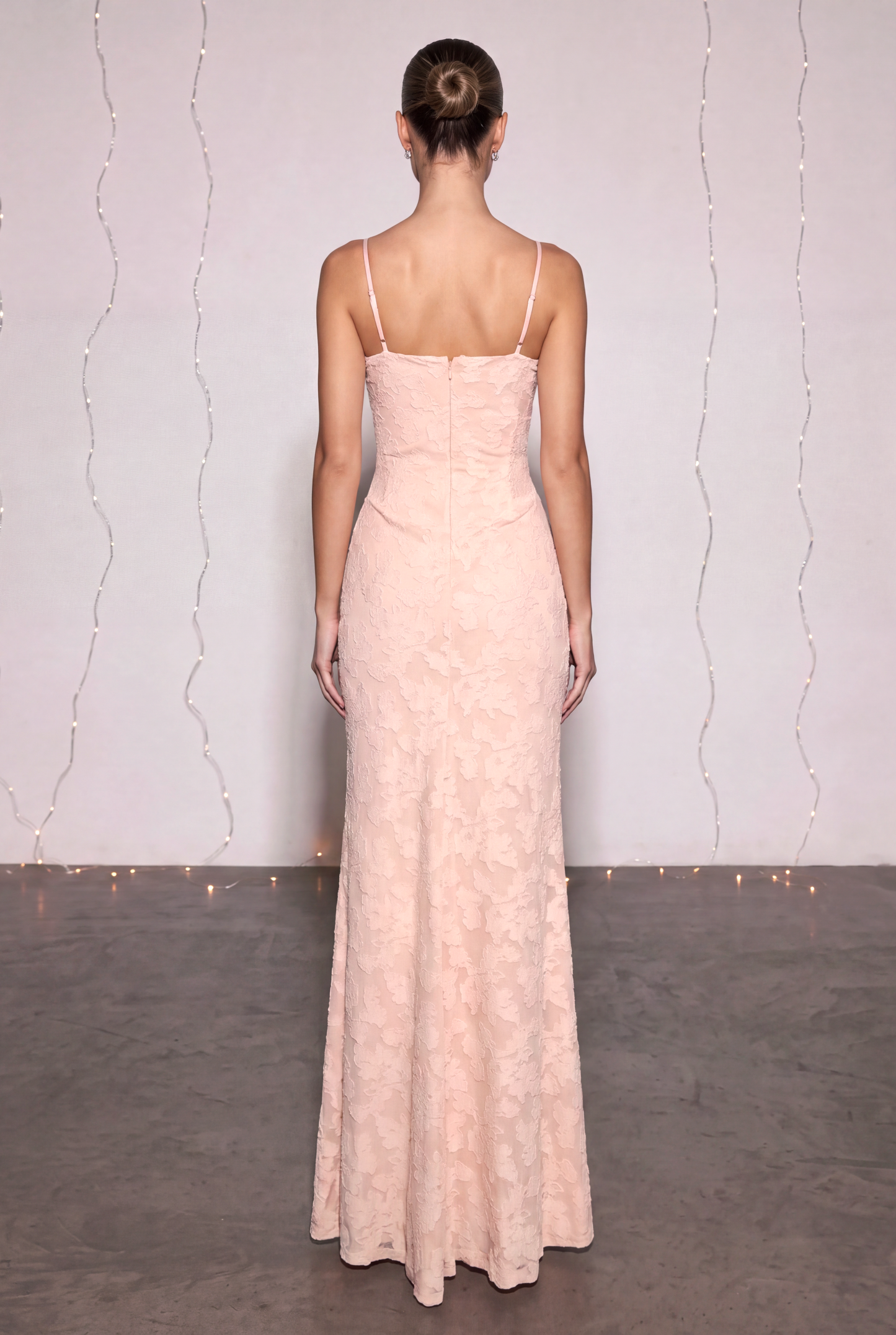 Jacquard Splicing Lace Slit Maxi Dress