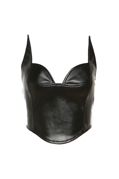 Pu Leather Off-Shoulder Sweetheart Neck Top