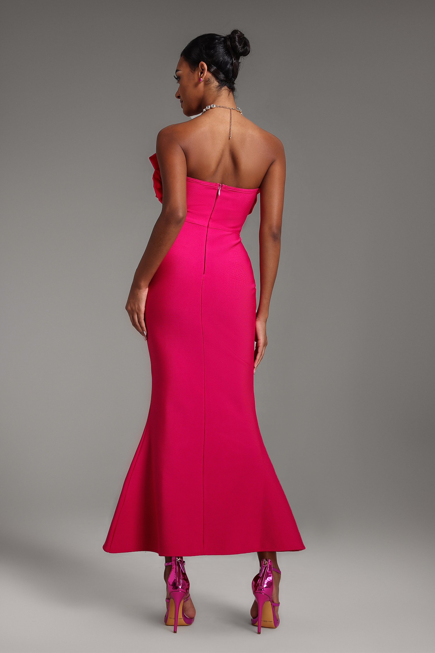 3D Flower Knit Off-Shoulder Maxi Dress