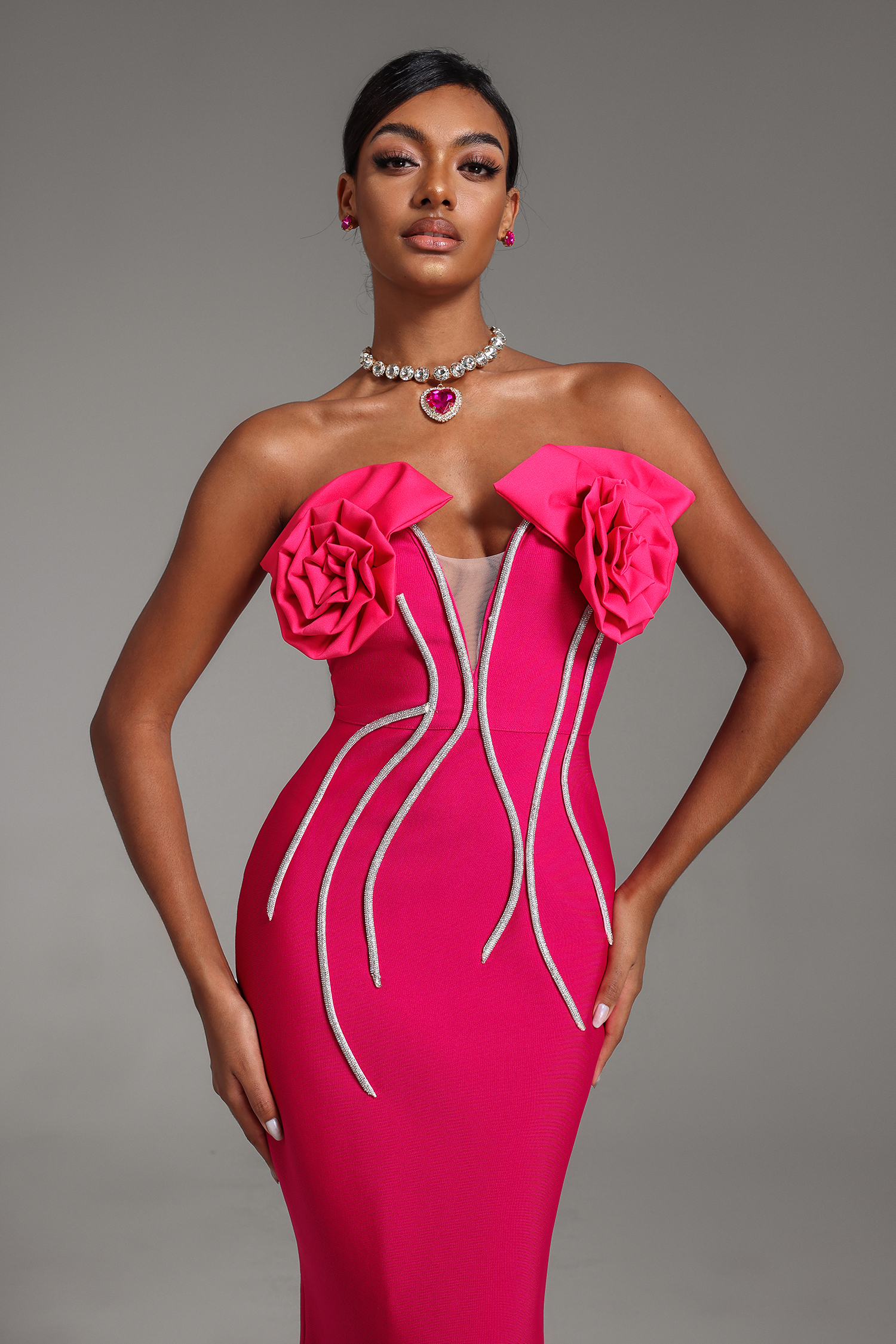 3D Flower Knit Off-Shoulder Maxi Dress