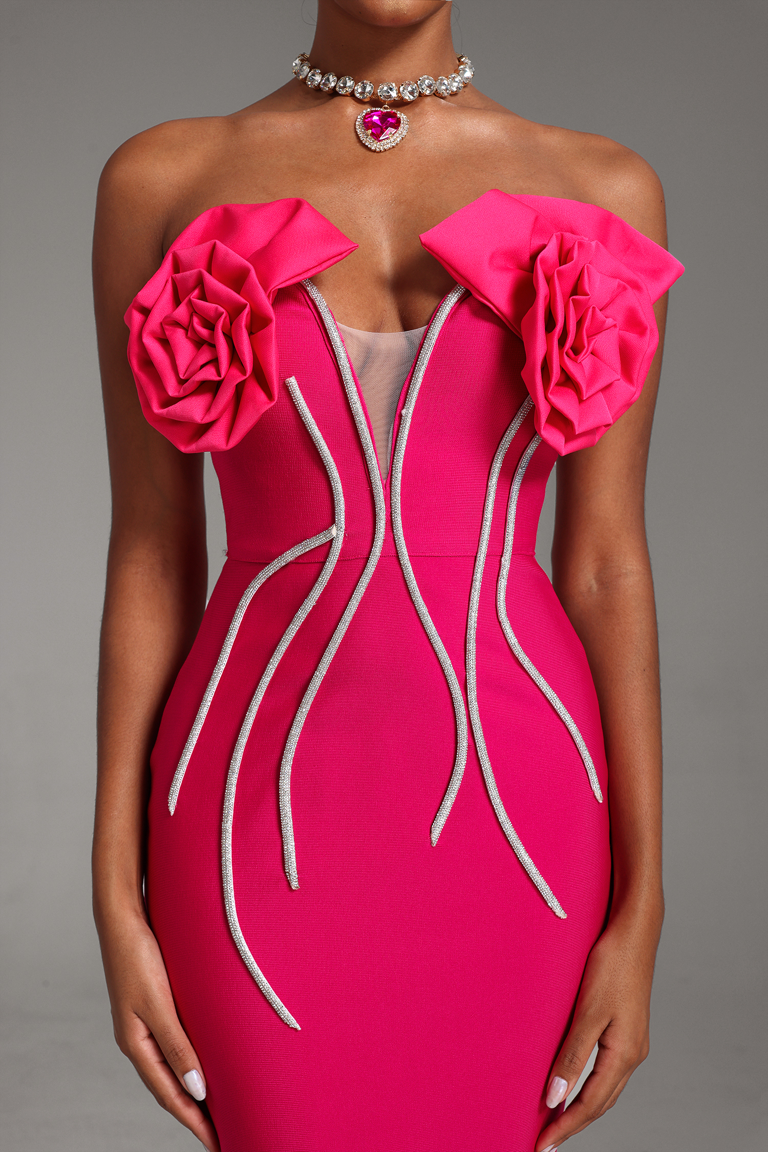 3D Flower Knit Off-Shoulder Maxi Dress