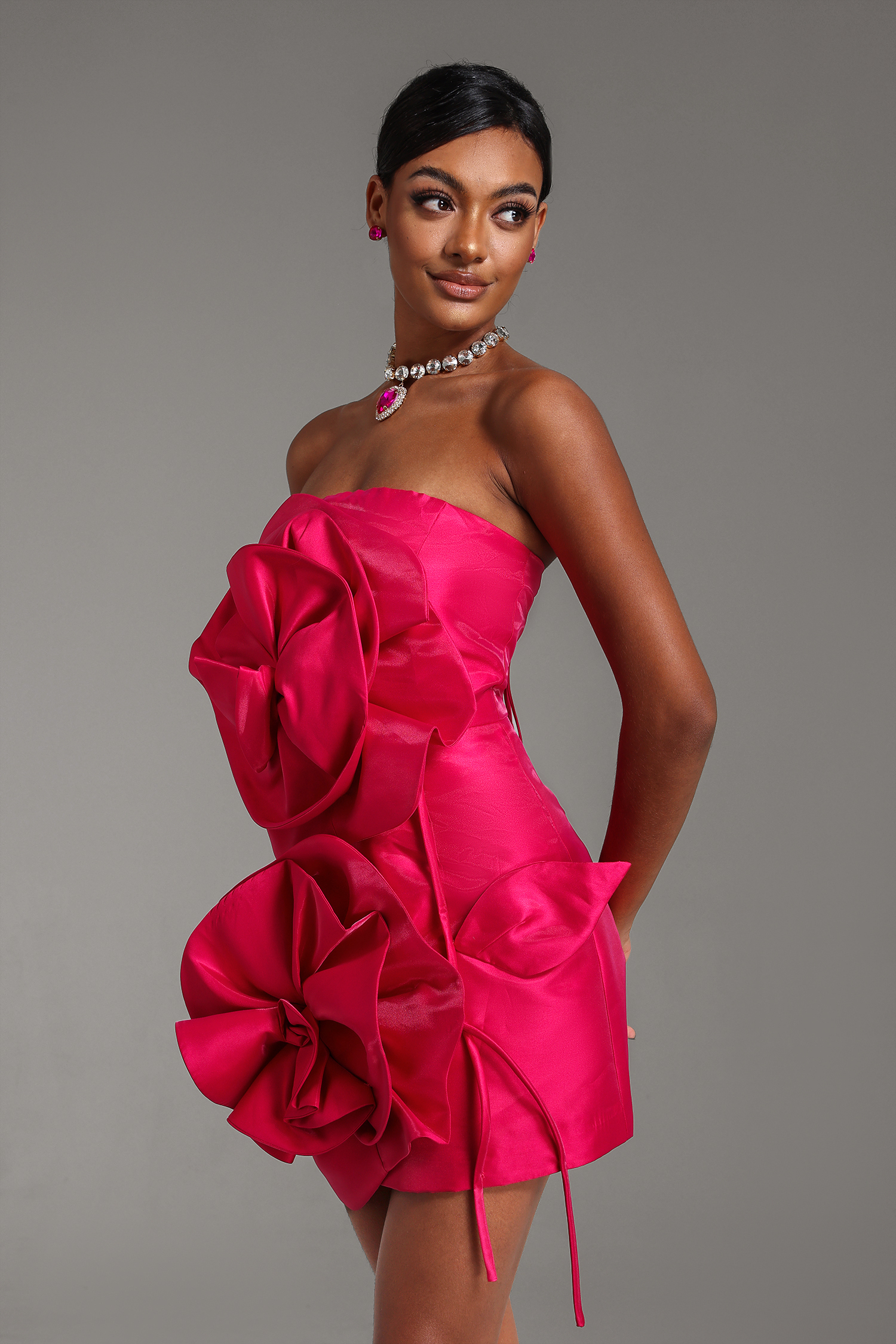 3D Flower Off-Shoulder Mini Dress