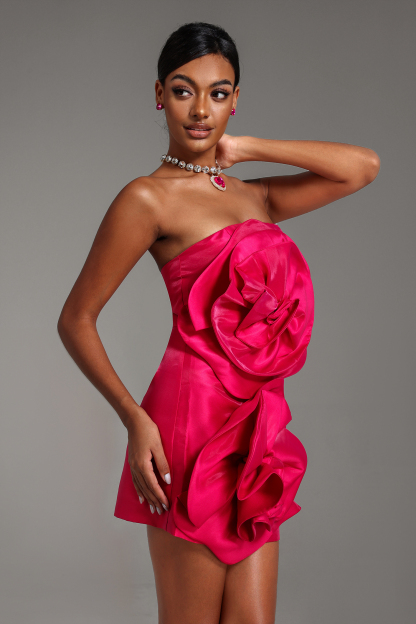 3D Flower Off-Shoulder Mini Dress