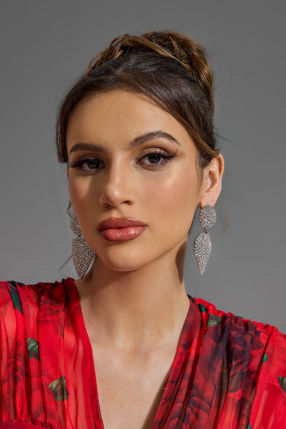 Faux Diamond Heart Round Earrings