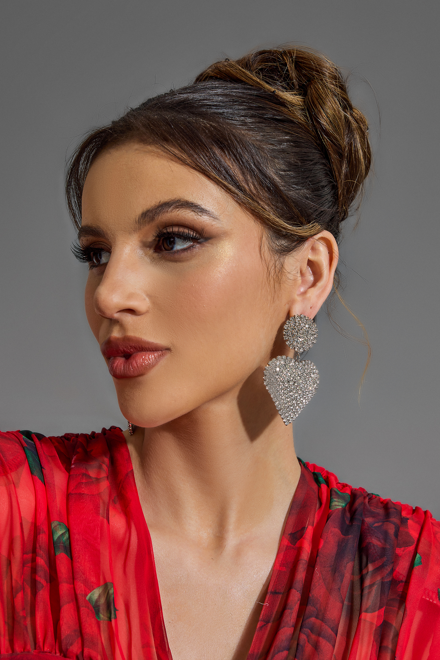 Faux Diamond Heart Round Earrings