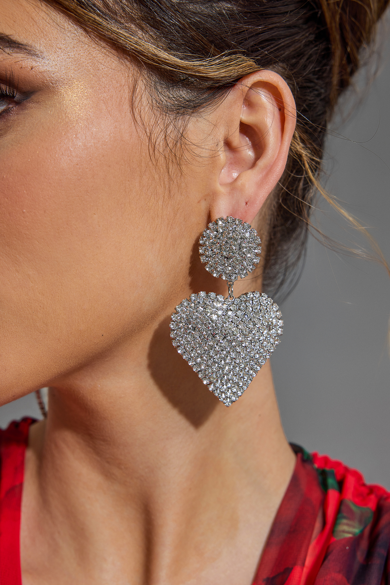 Faux Diamond Heart Round Earrings