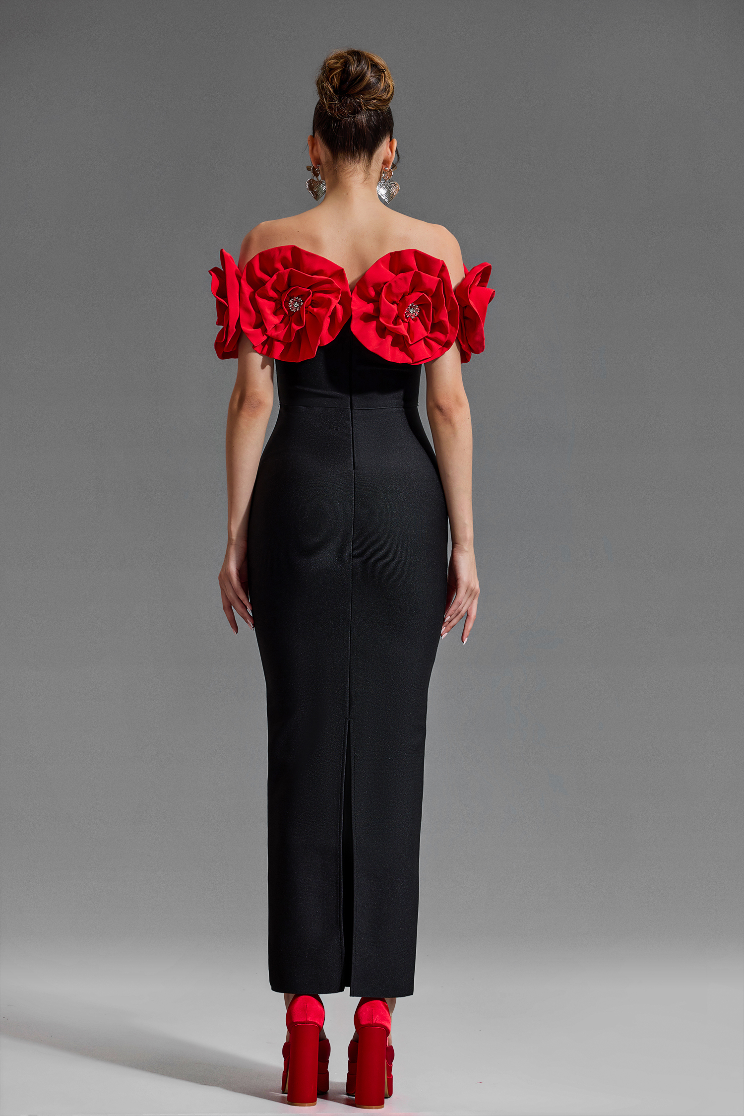 3D Flower Bandage Off Shoulder Midi Dress