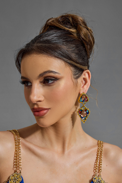 Faux Diamond Metal Triangle Earrings