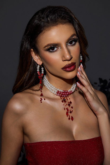 Faux Pearl Tassel Necklace & Earrings Set