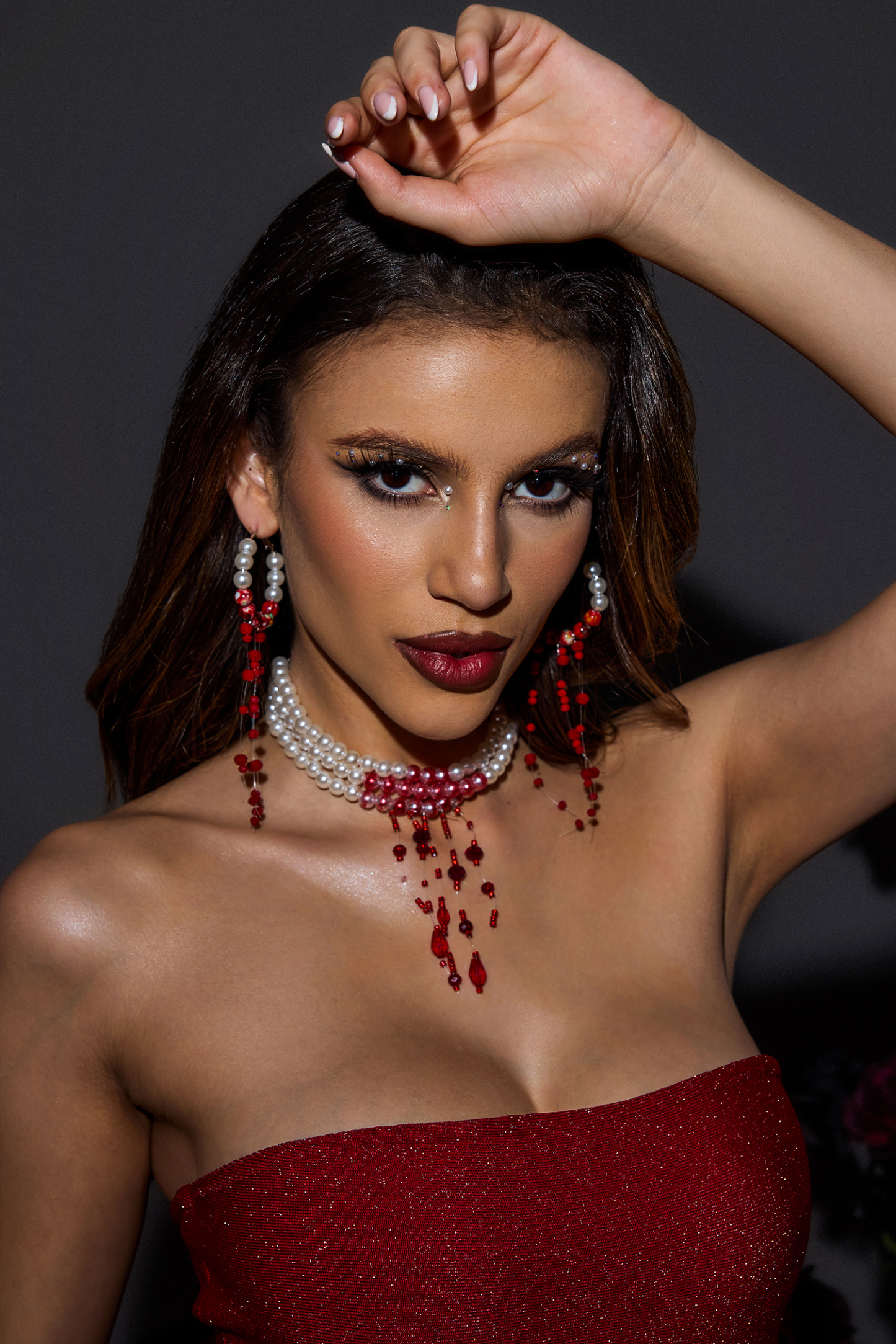 Faux Pearl Tassel Necklace & Earrings Set